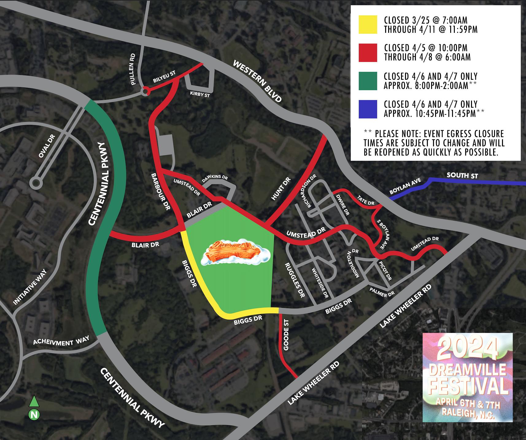 Dreamville Festival 2024 Road Closure Map and Schedule