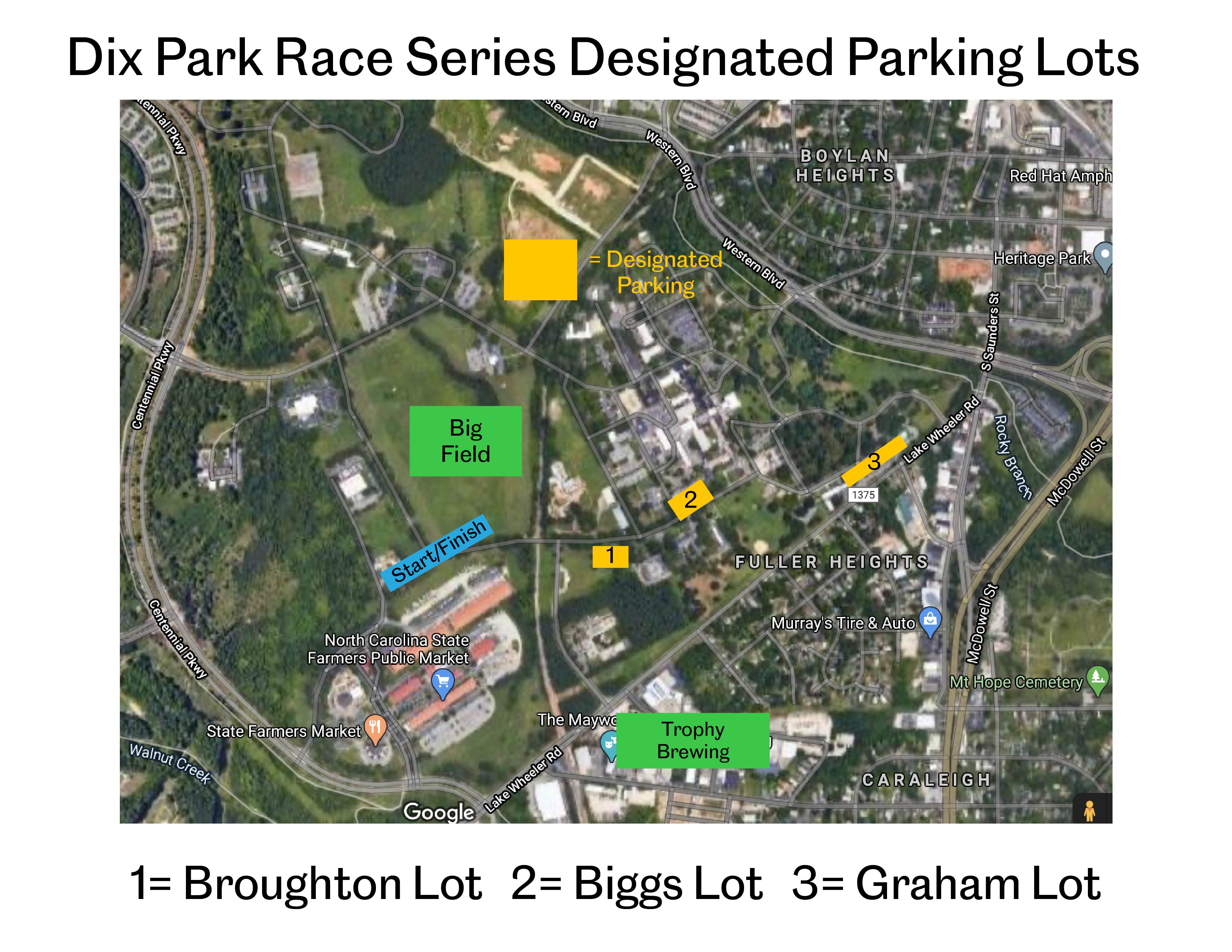 Dix Park 5K On-site Parking Map