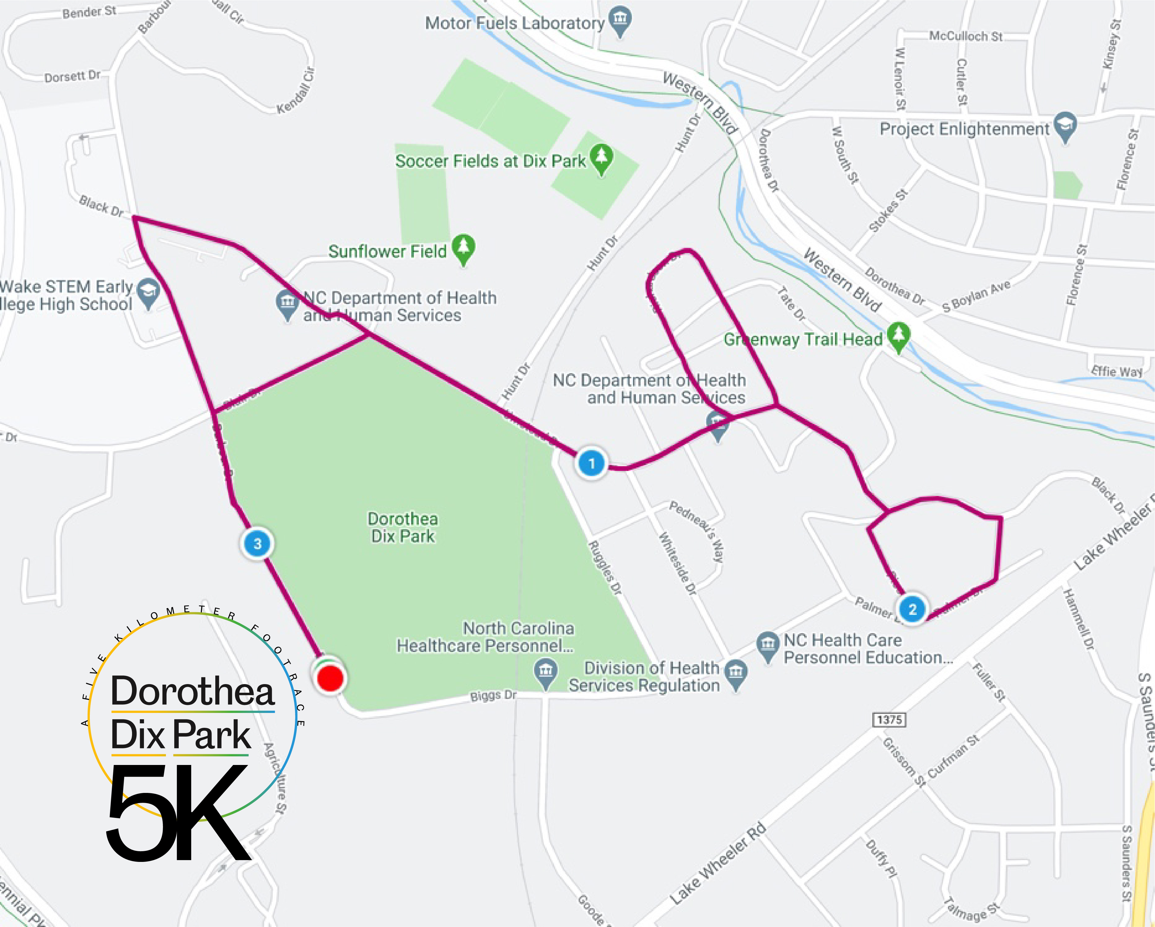 Dix Park 5K Race Route Map