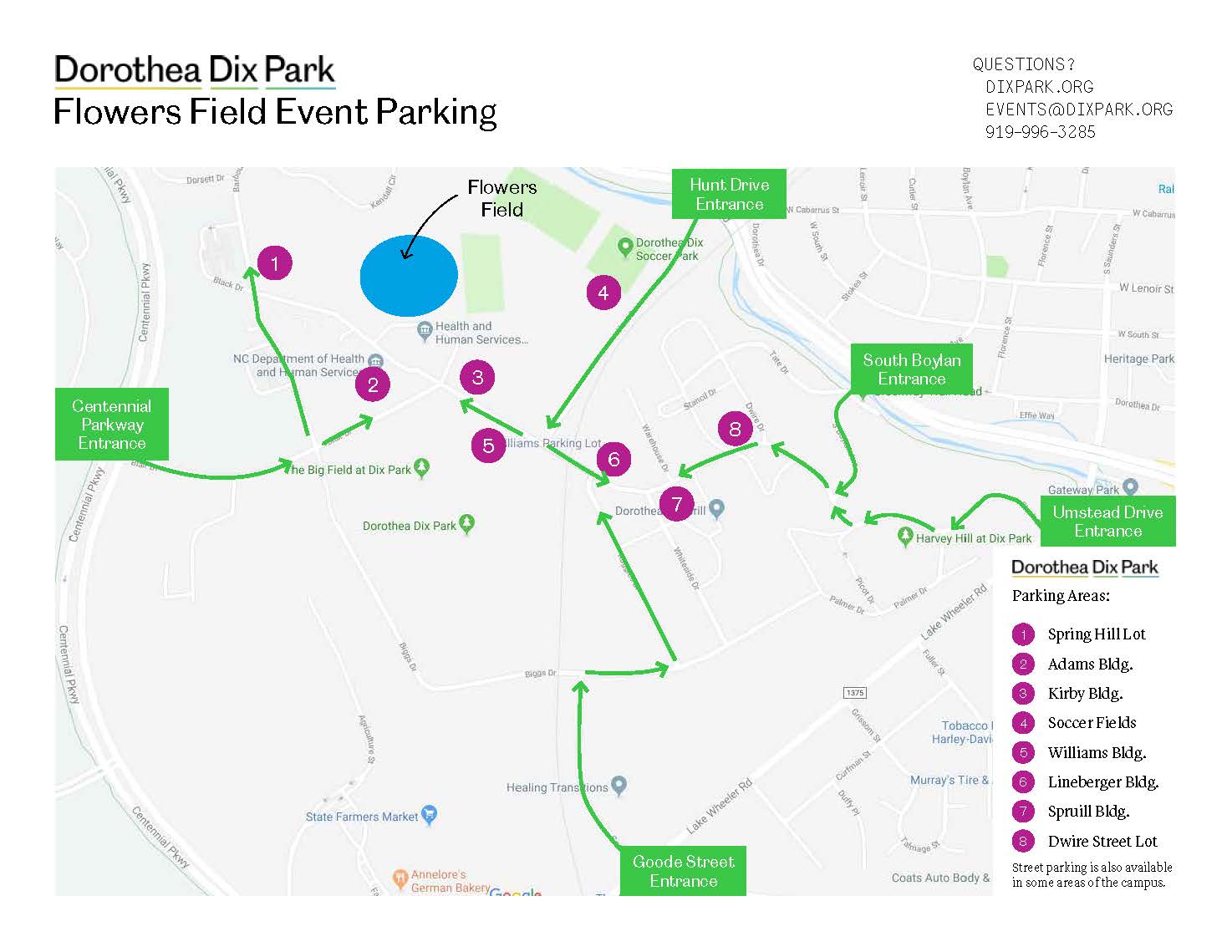 Dix Park Event Parking Map for Flowers Field