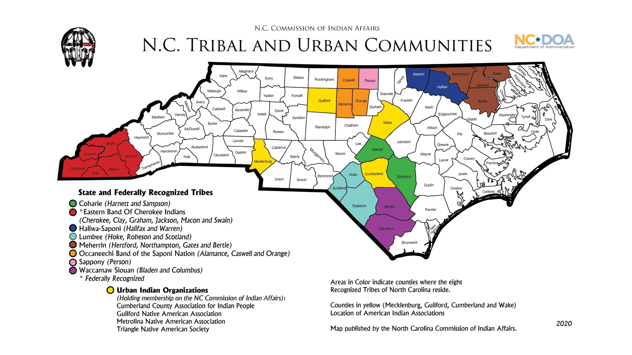 NC Tribal and Urban Communities Map - 2020 Census
