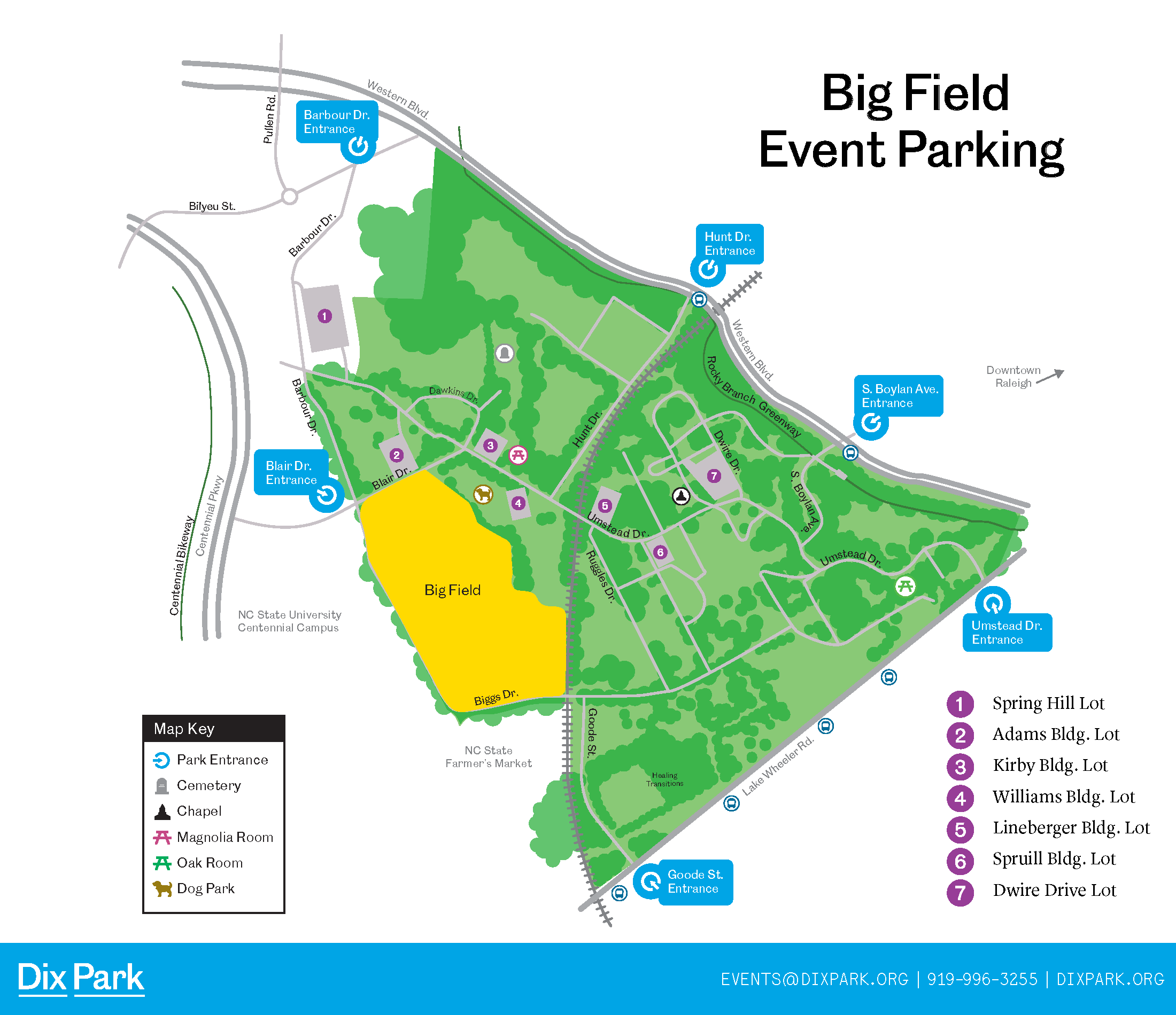 Parking Map for events on the Big Field 