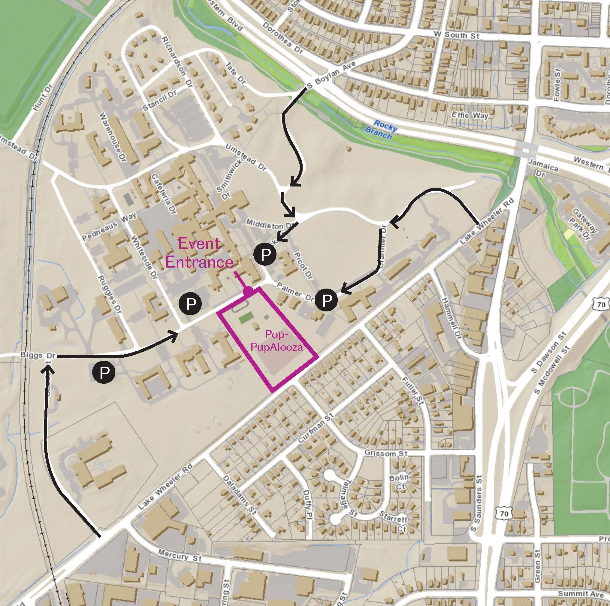 Dix Park Event Parking Map for Pop-Pupalooza
