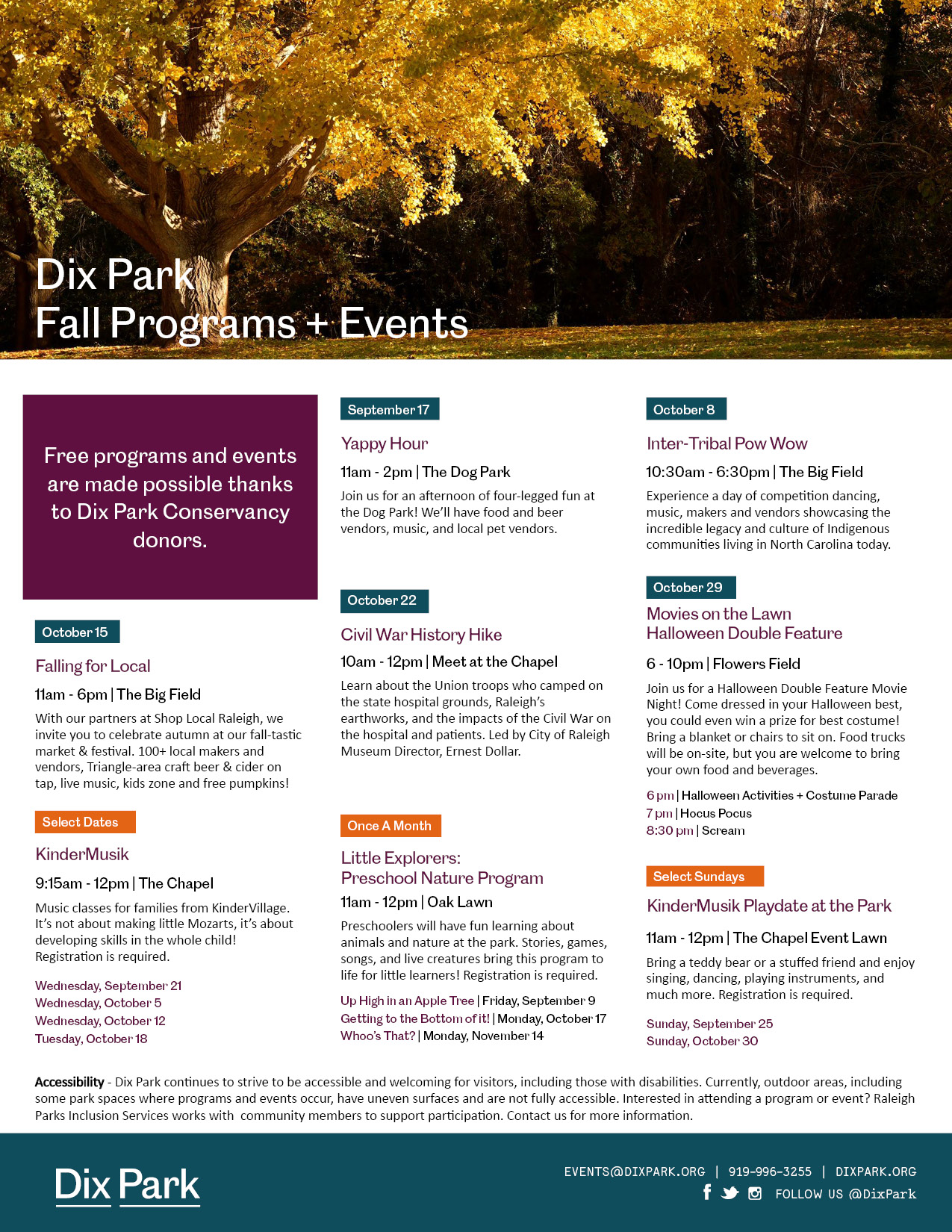 2022 Dix Park Fall Program & Event Guide Page 1