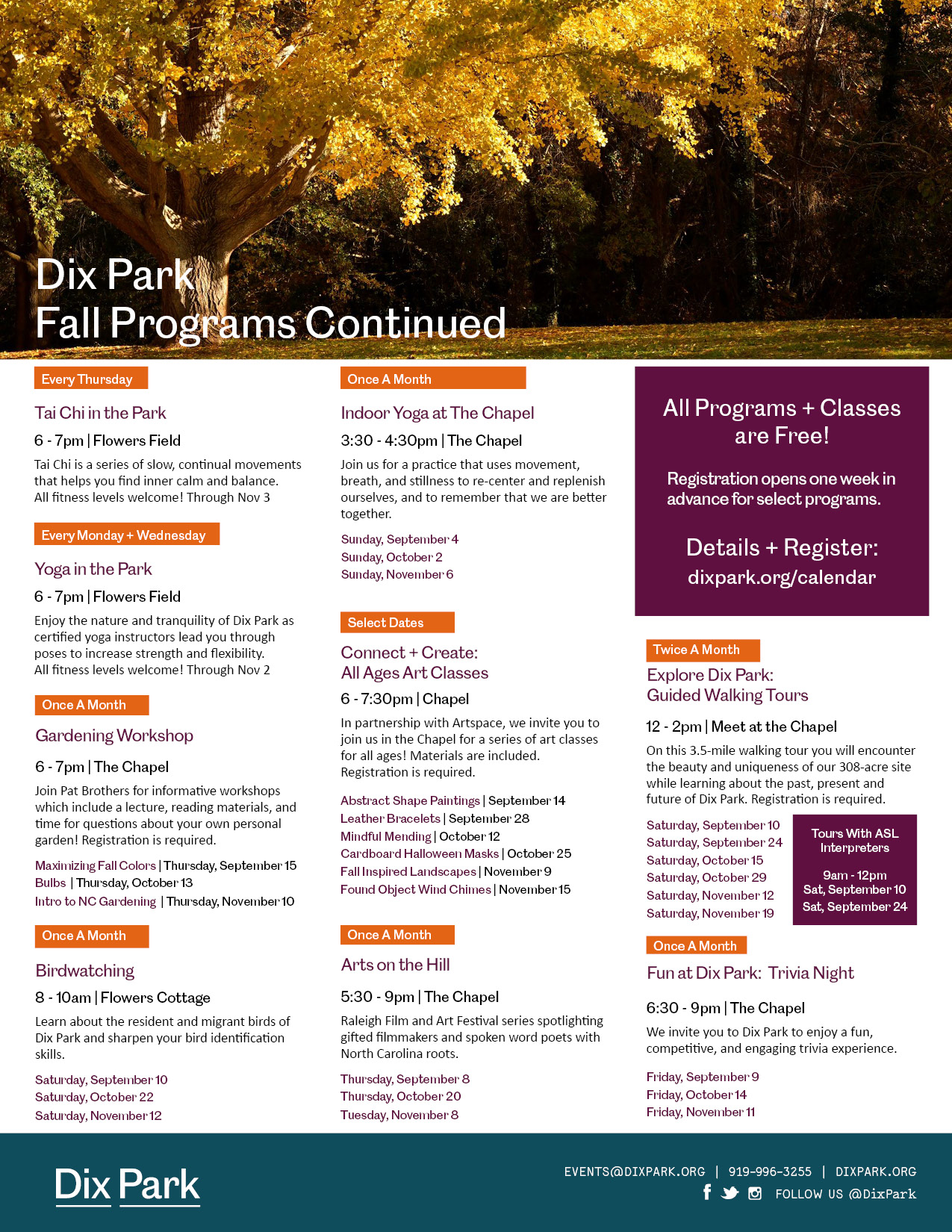 2022 Dix Park Fall Program & Event Guide Page 2