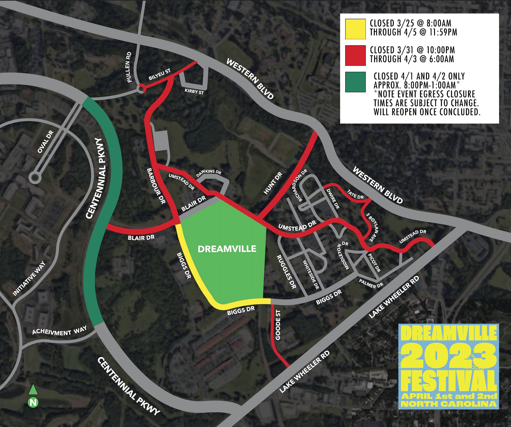 Dreamville Festival 2023 Road Closure Map and Schedule