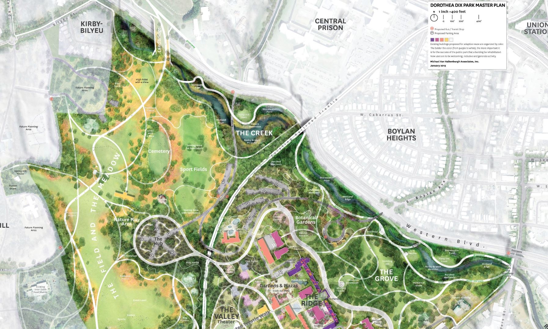 Rock Branch 'Creek' project extents from Dix Park's Master Plan