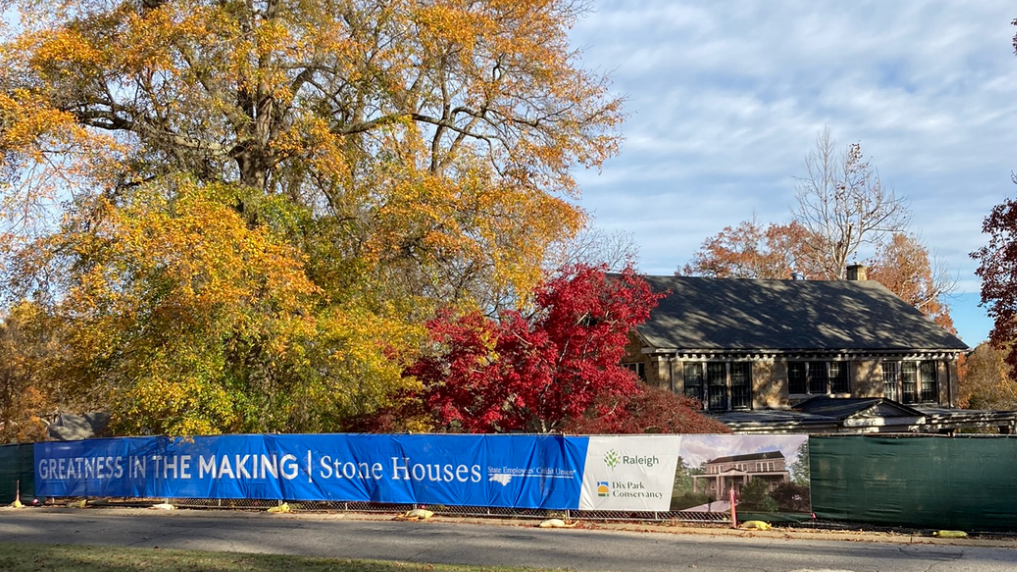 Stone Houses at Dix Park under construction in fall 2022