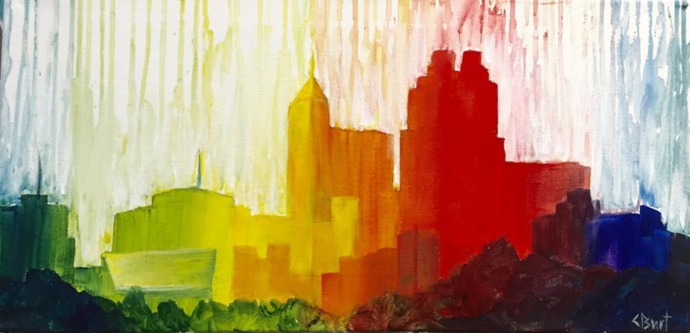 Painting of Raleigh City Skyline, Wine and Design