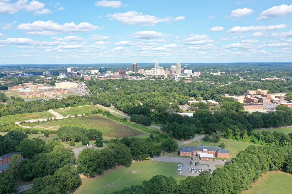Drone image of downtown Raleigh