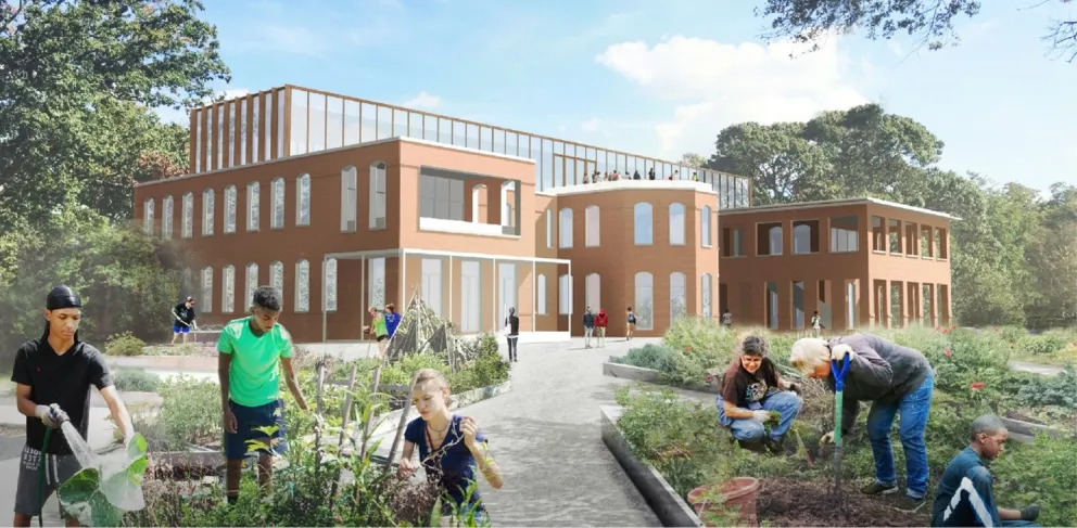 2019 Master Plan rendering of Harvey Building reuse