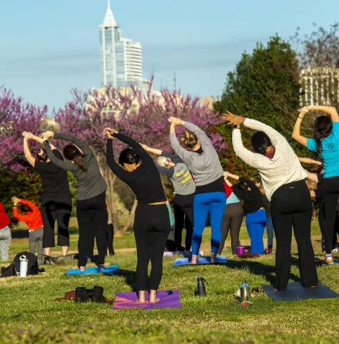 Adults in yoga poses