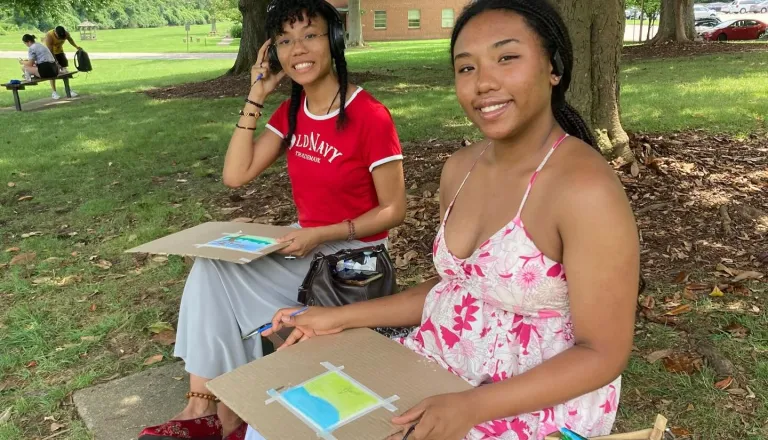 TeenSpace Crafternoon teen participants painting in Dix Park