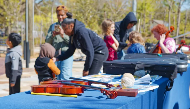 Table of instruments with kids