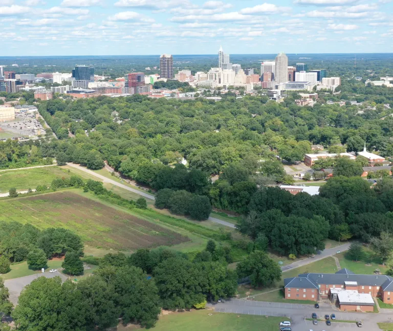 Drone image of downtown Raleigh